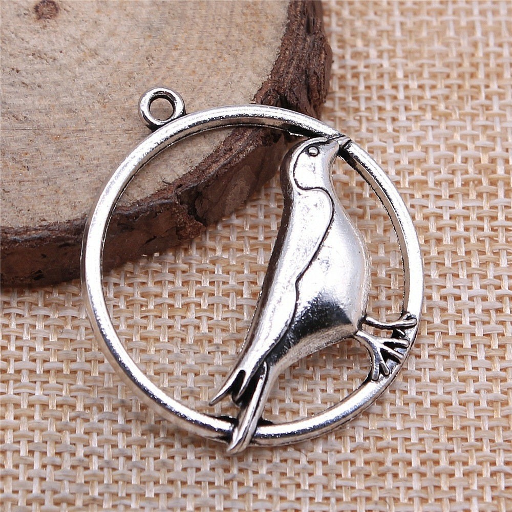 6/15PCS Antique Silver Tone Bird in Circle Charm Pendant XCS292