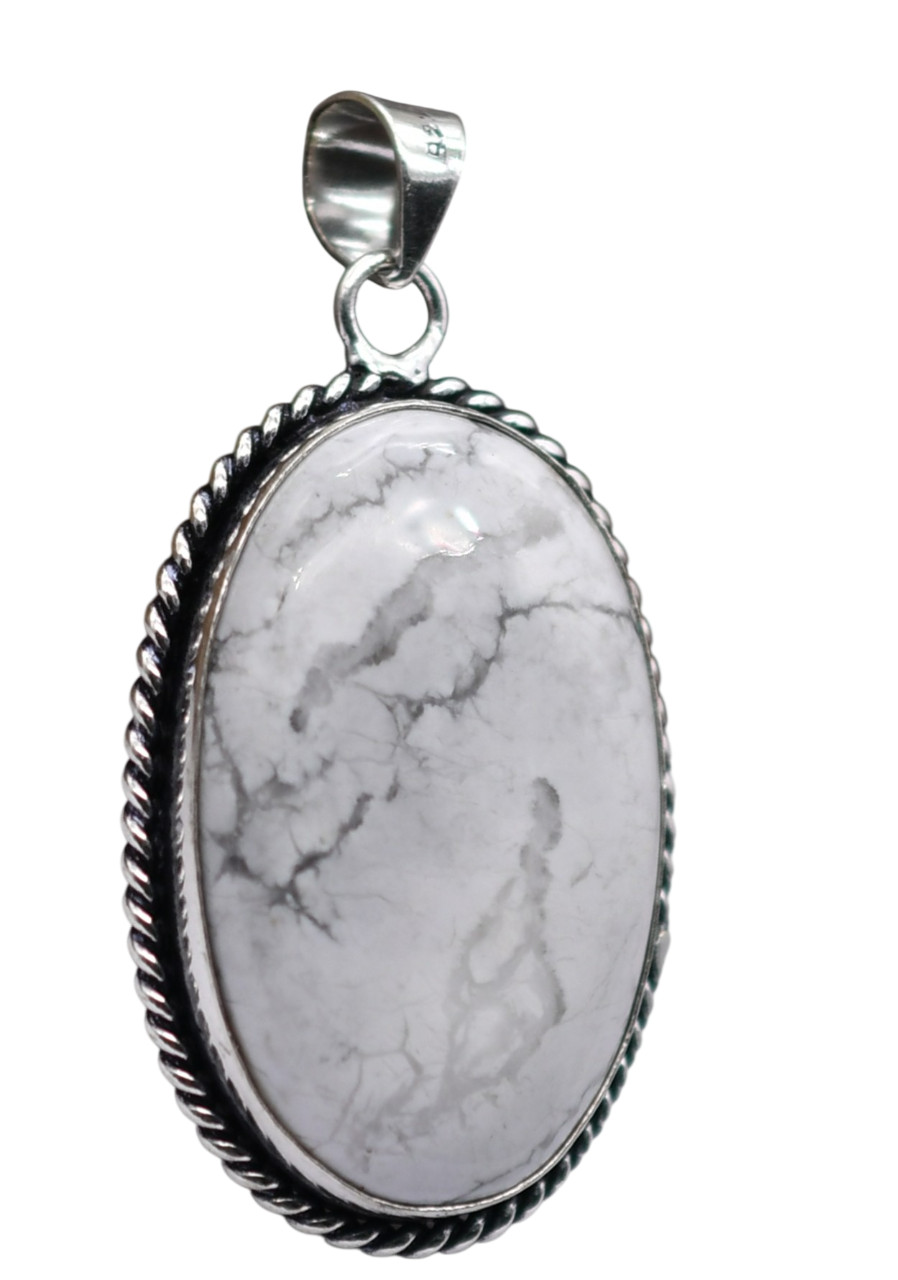Howlite Natural Gemstone Antique Silver Plated Pendant 2″ J 1623