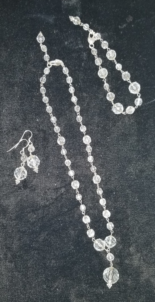 Faceted Crystal Necklace, Bracelet and Earring Set