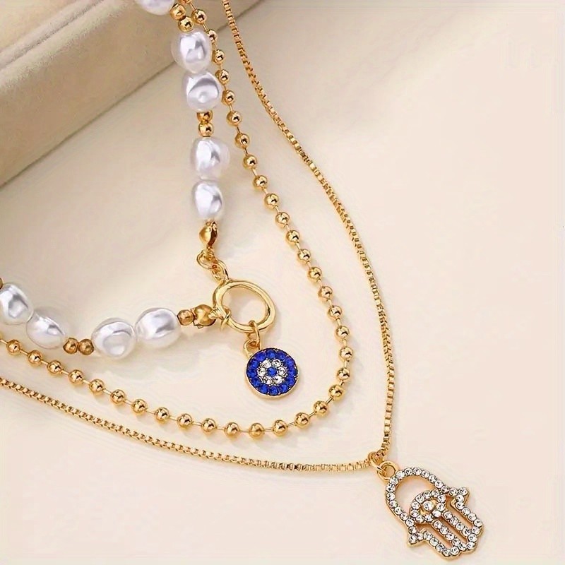 Elegant Layered Imitation Pearl Necklace for Women Rhinestone Alloy Jewelry Gift