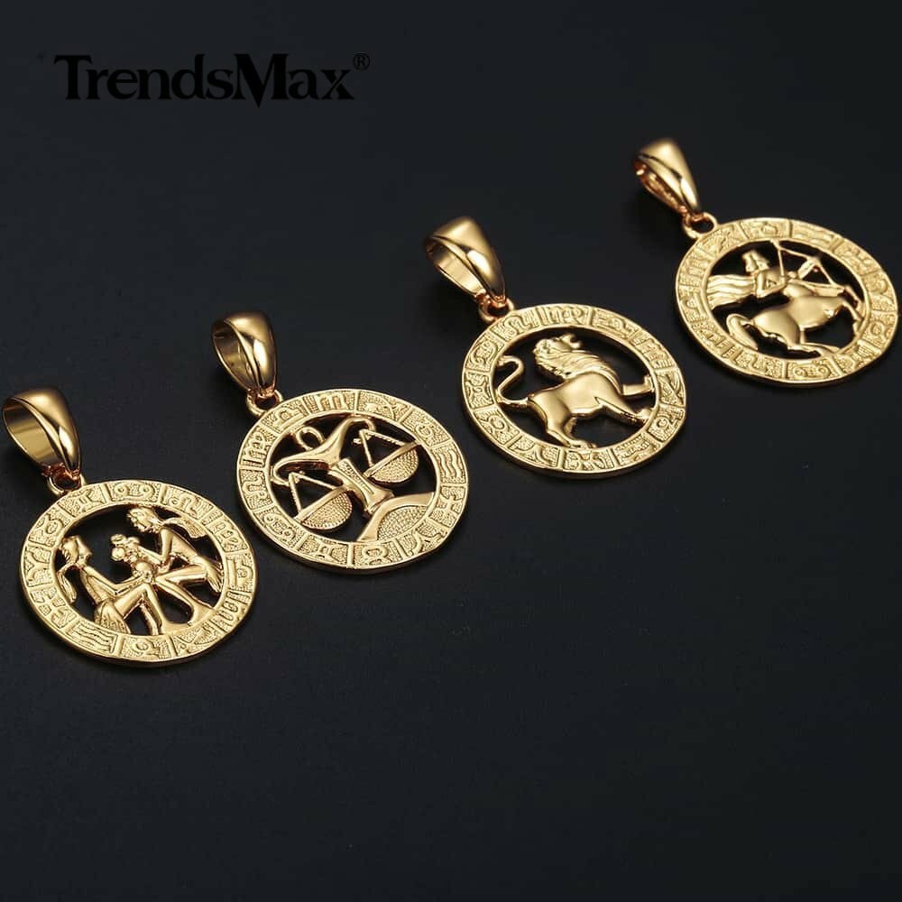 Gold Plated Zodiac Sign Constellation Pendant Necklace Choker Women Men Jewelry