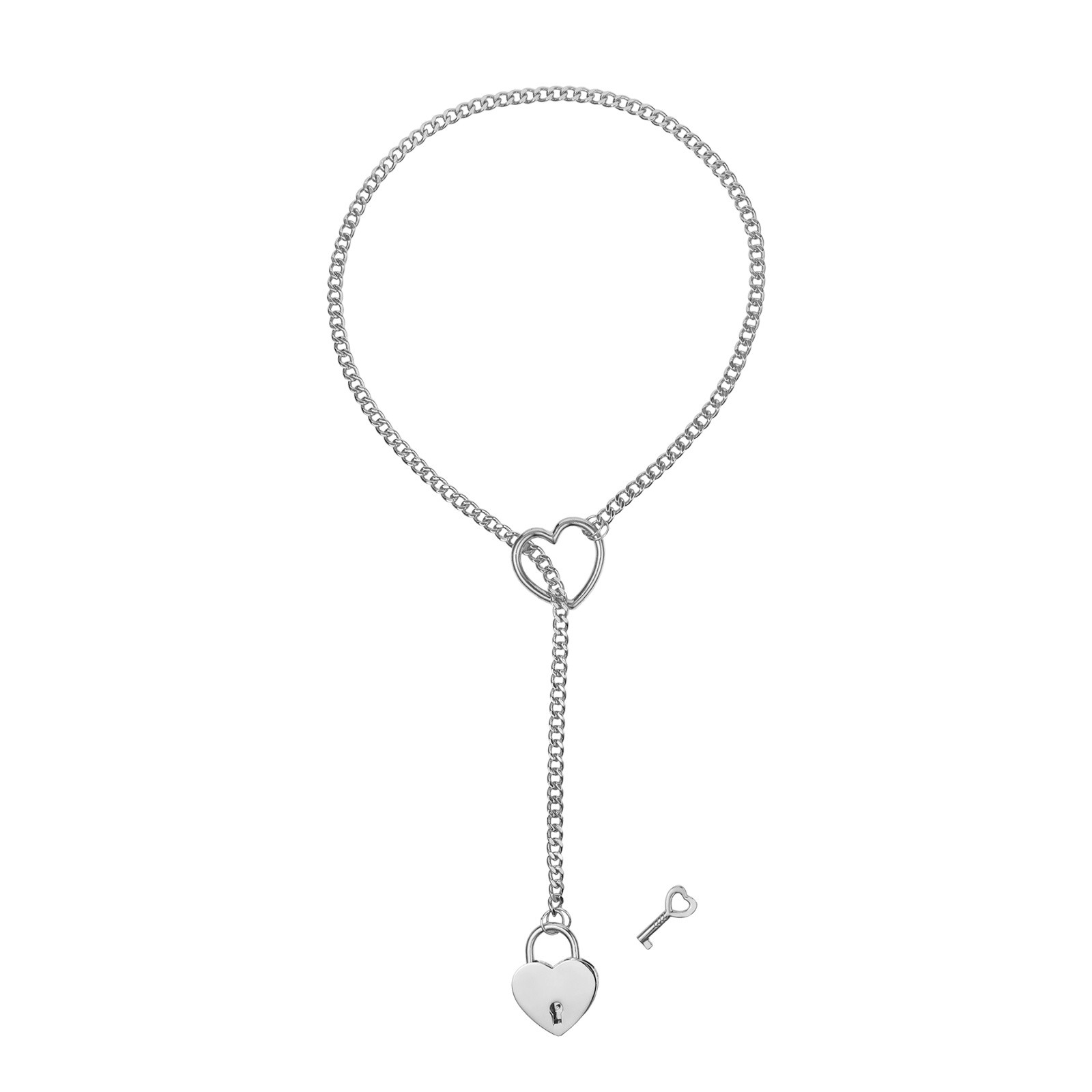 Heart O-ring Slip Chain Necklace Women Lariat Y-Necklace Collar Locker With Key