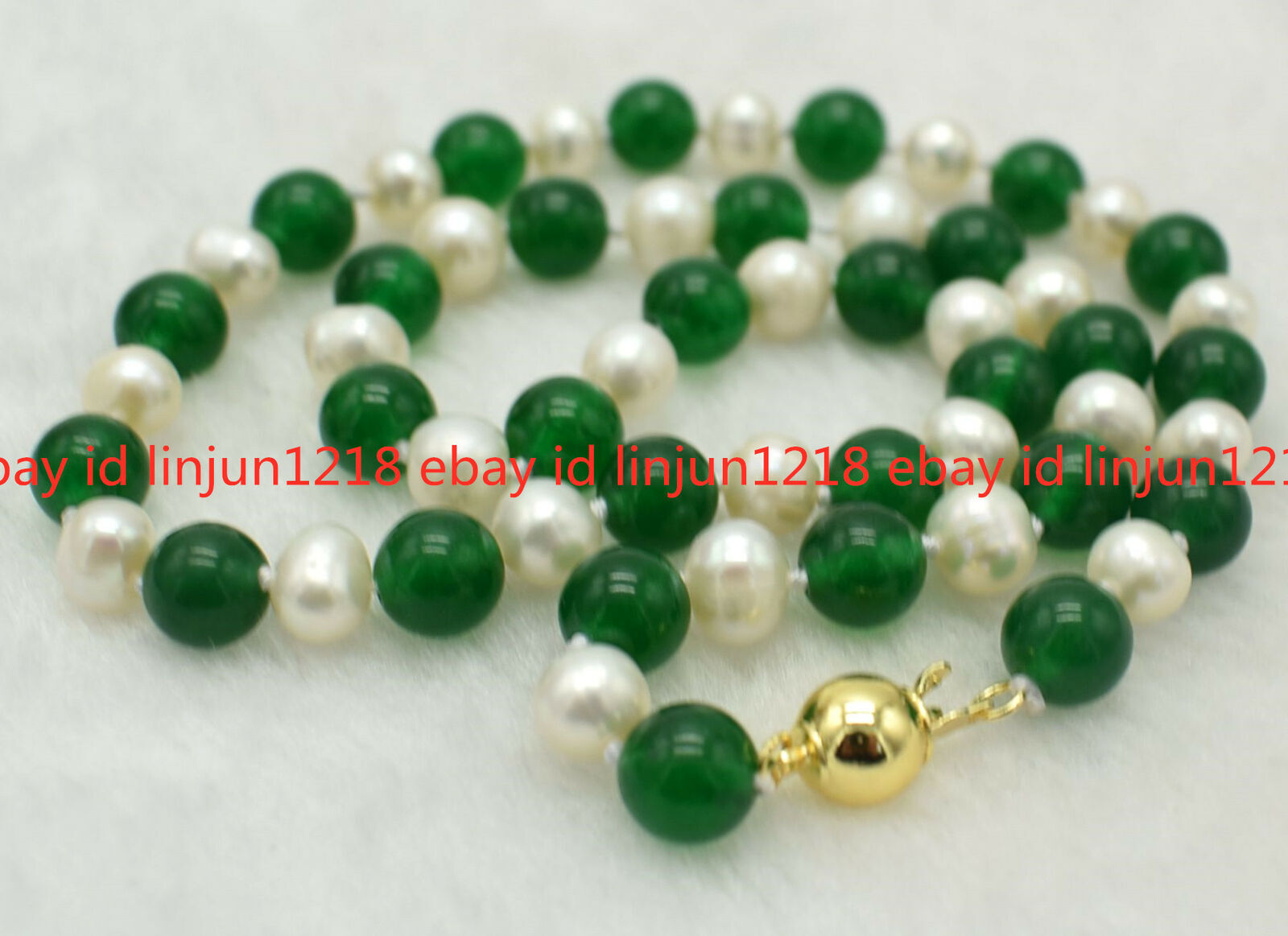 8mm Green Jade 7-8mm White Pearl Beads Necklace 18/24/36/50inches