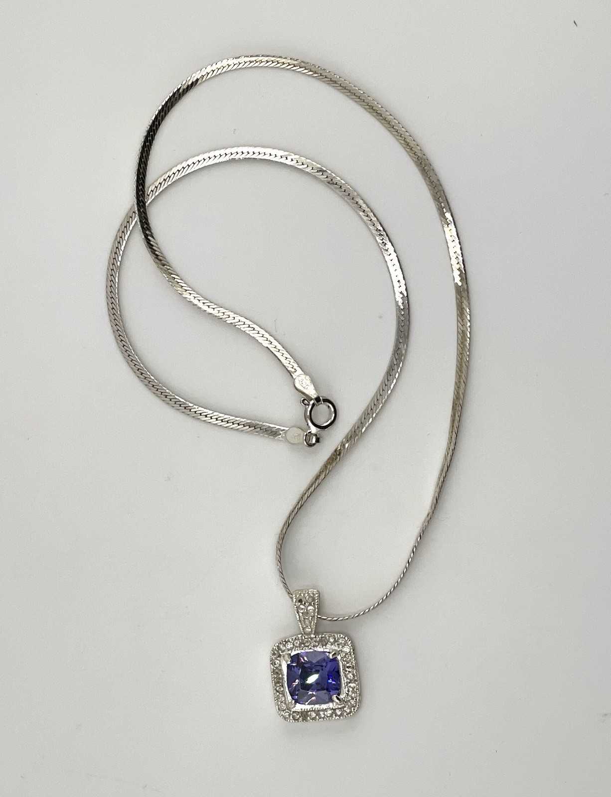 Asscher Cut Simulated Blue Tanzanite 925 Silver Pendant In 14k White Gold Plated
