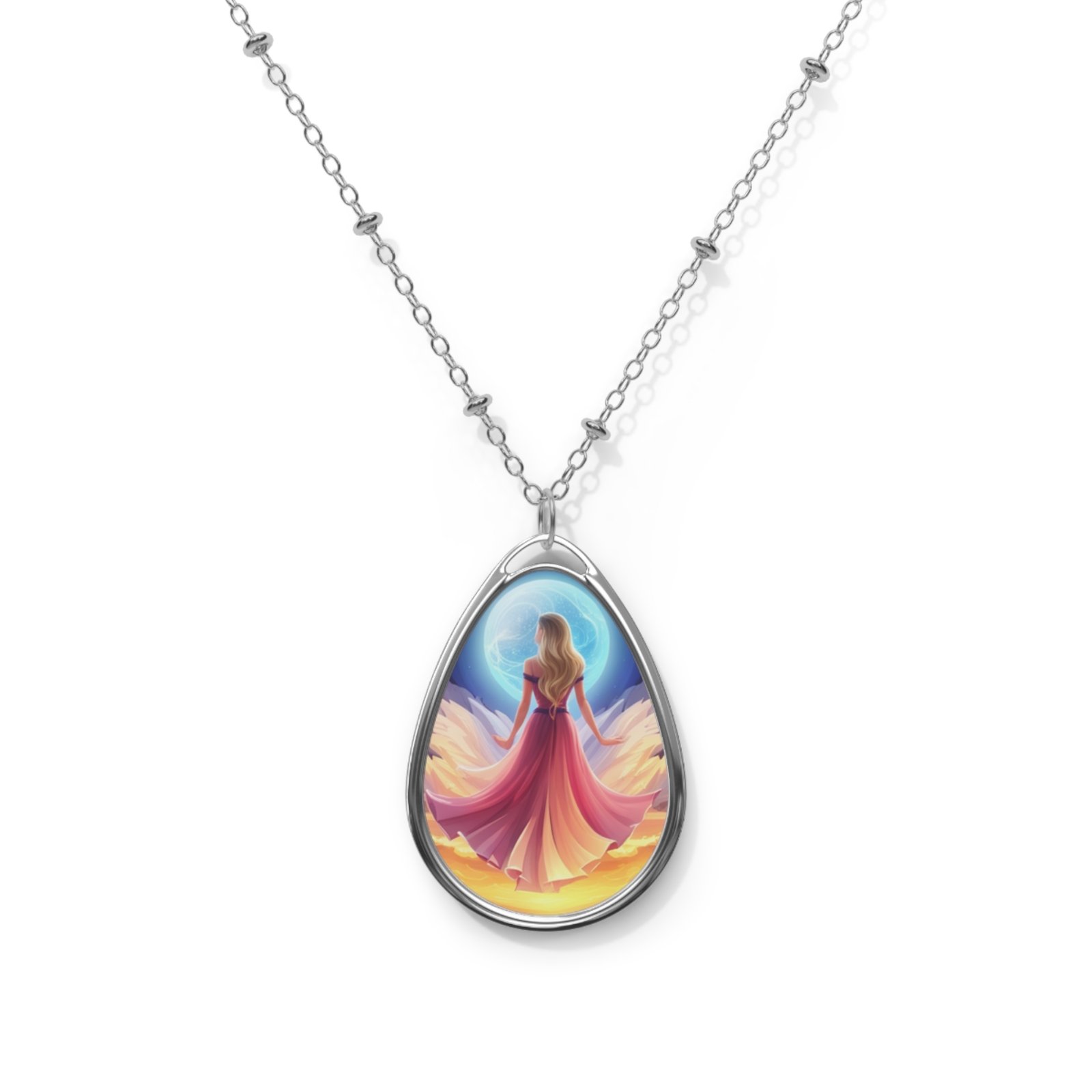 Zinc Alloy white aluminum ellipse Lady Oval Necklace