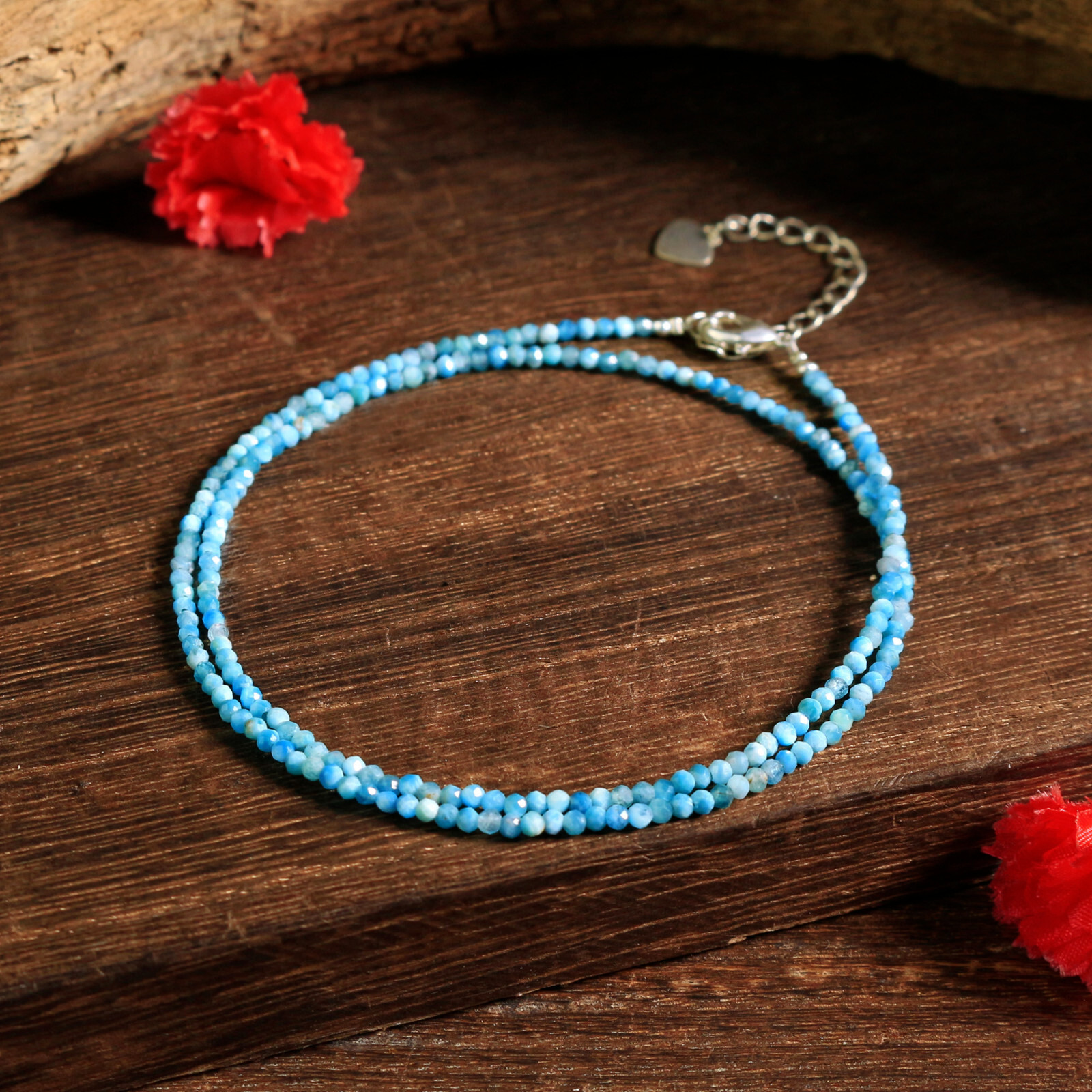 Minimalist Larimar 2mm Faceted Bead Blue Crystal Healing Boho Choker Necklace