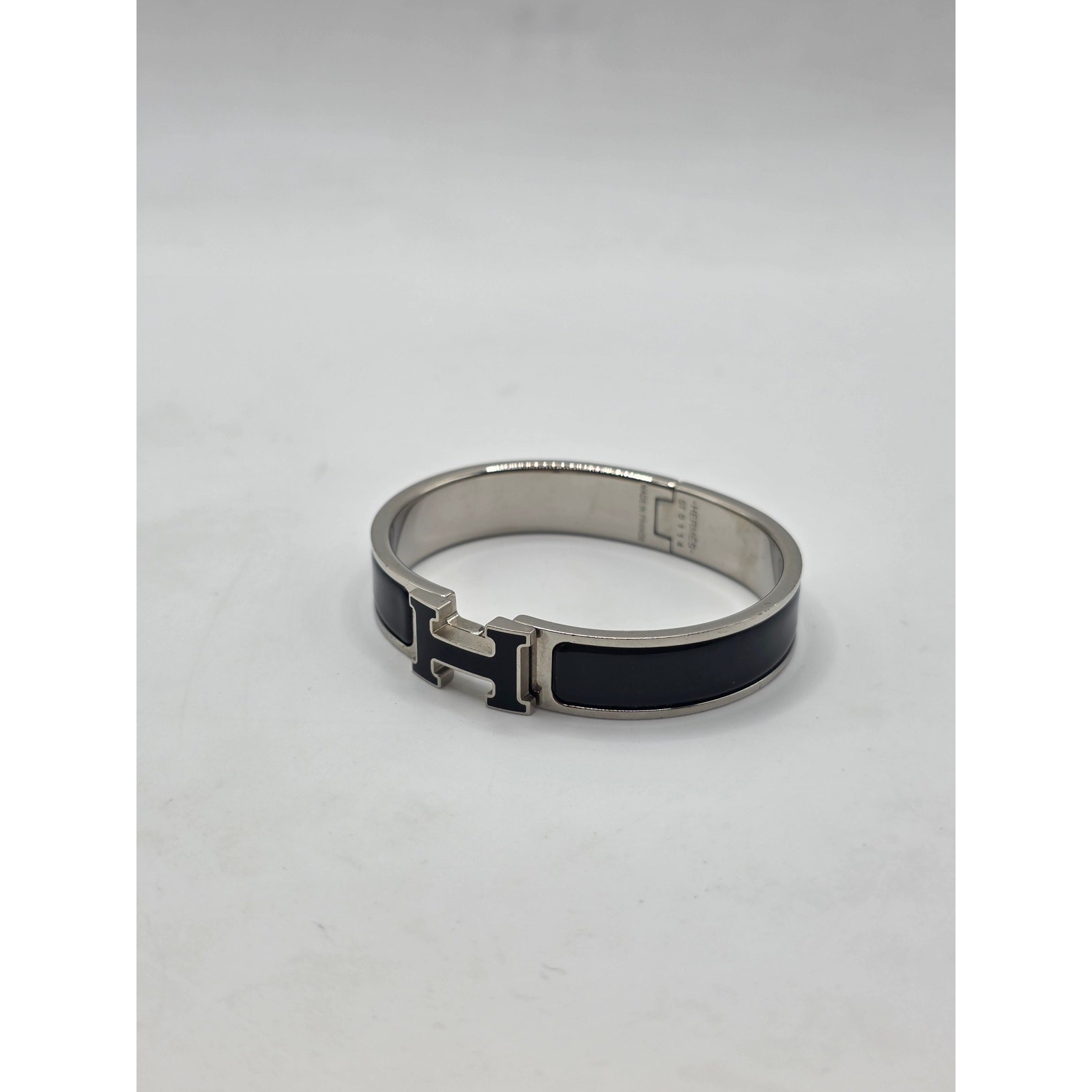 Hermes Black Enamel Palladium Plated Clic-H Narrow PM Bracelet