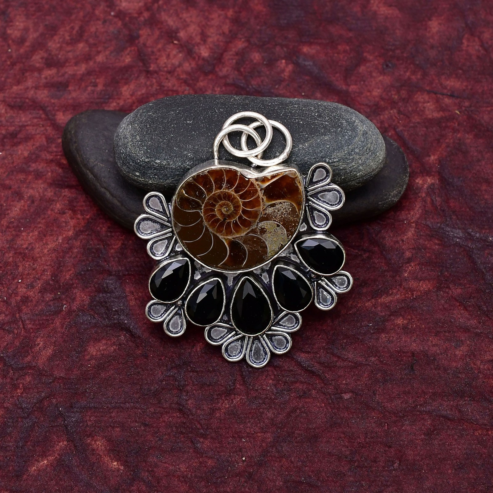 Ammonite Gemstone 925 sterling silver Handmade Pendant jewelry 2.16″
