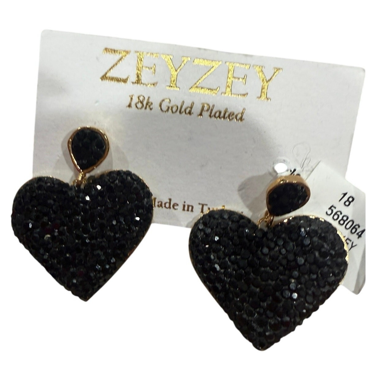NWT ZEYZEY Red Black CZ Pave Heart Earrings 18K Gold Plated Set Gift Sparkly