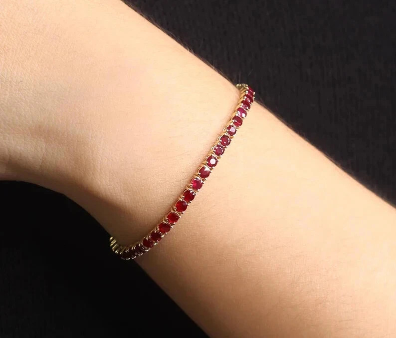 5.80 Ct Round Cut Simulated Ruby Women’s Tennis Bracelet 14K Yellow Gold Plated