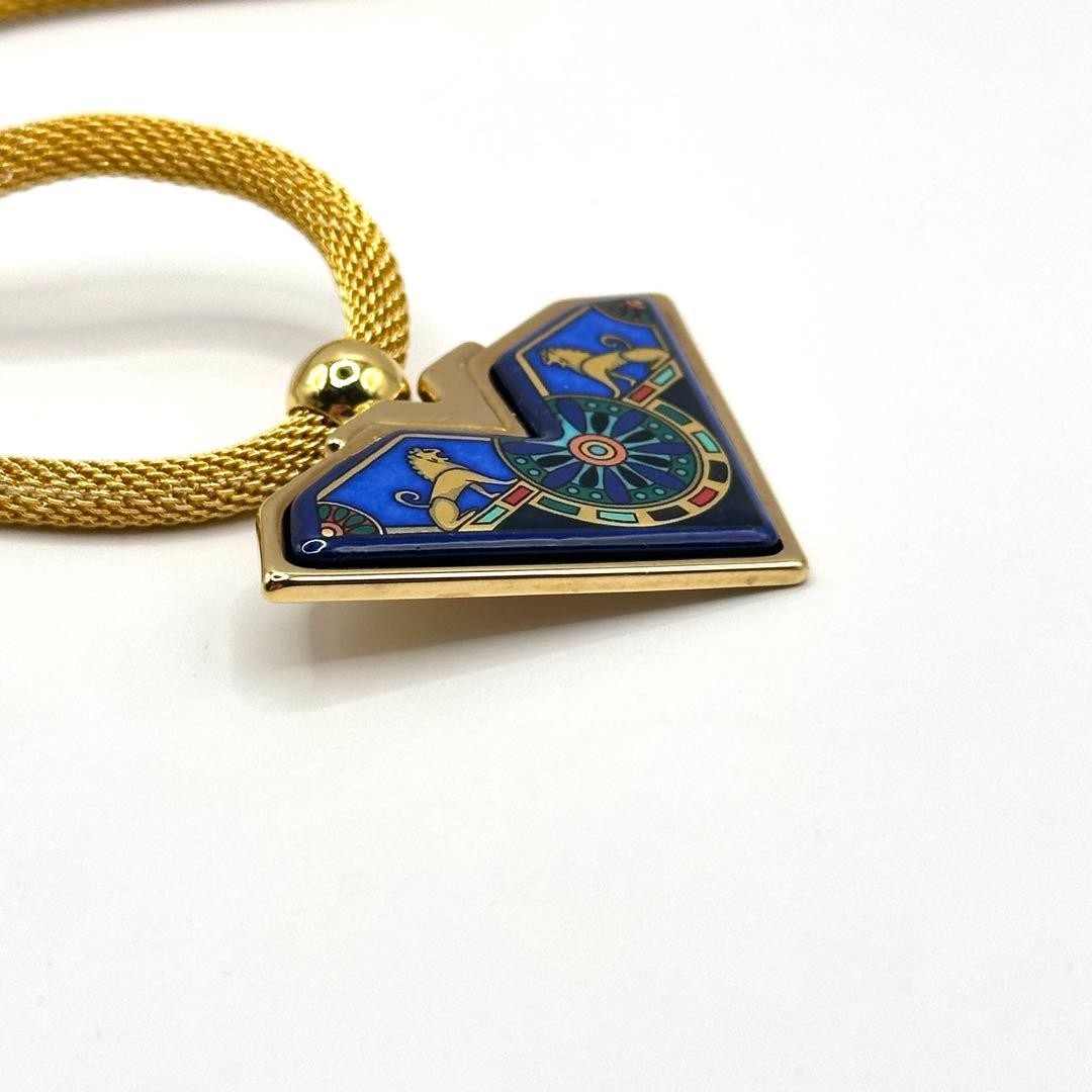 Michaela Frey Wien Enamel Pendant Necklace Gold Plated Art Deco Style 17.7in