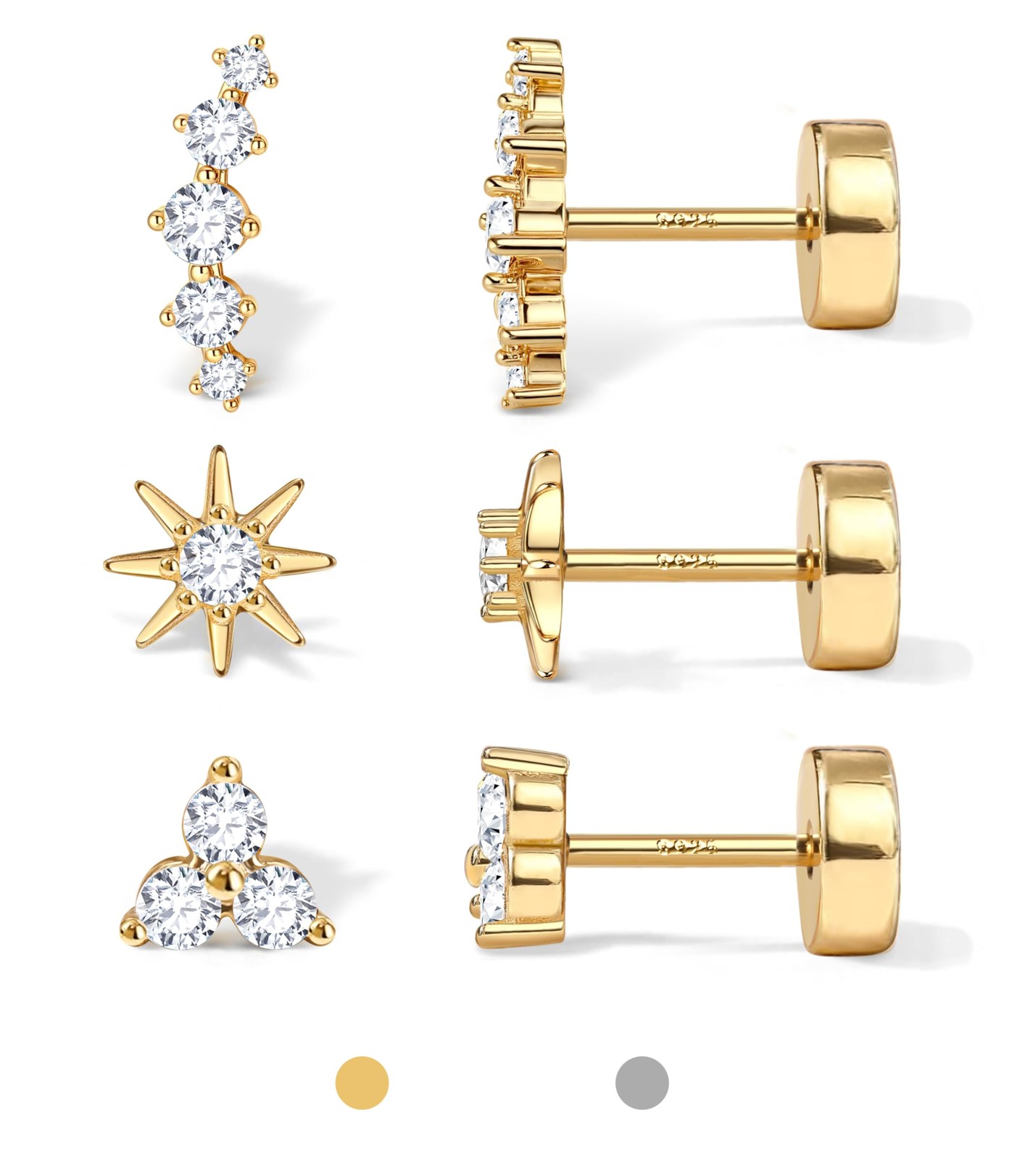 Dochais Flat Back Stud Earrings for Women and Men, Hypoallergenic Small, Gold