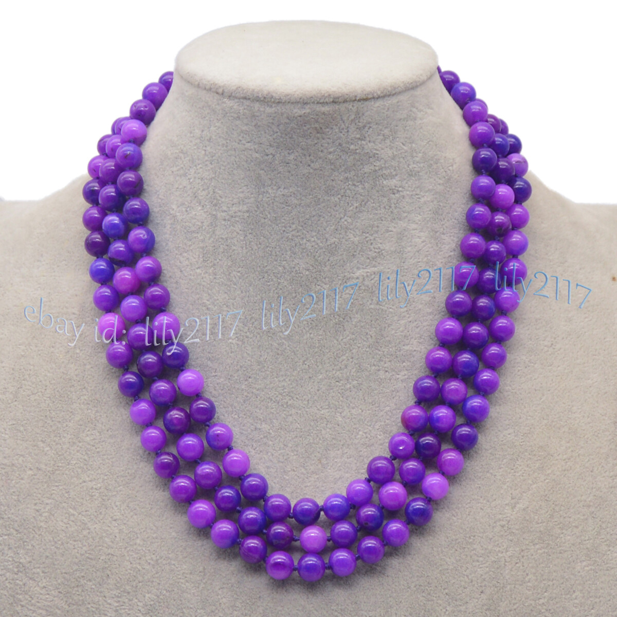 3 Rows Natural 8mm Purple Sugilite Round Gems Beads Necklace 17-19 inches