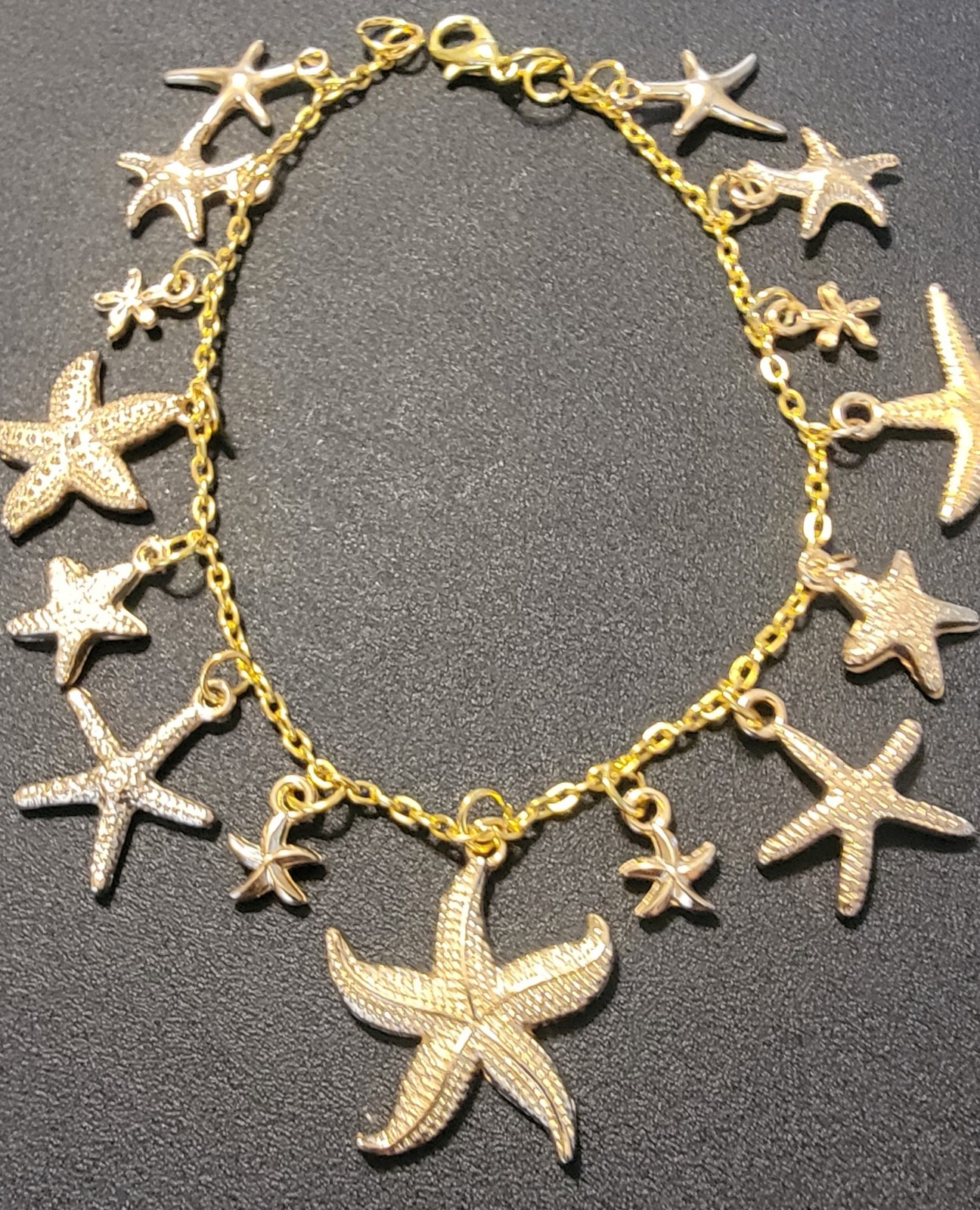 Gold Tone Starfish Dangle Charm Cable Chain Bracelet with Lobster Clasp