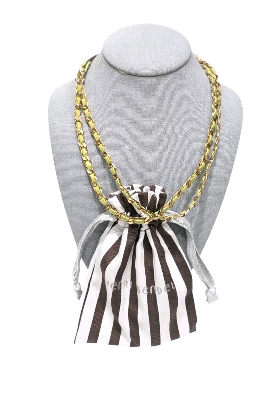 Henri Bendel Green Leather Gold Tone Headband/Necklace SEE DESCRIPTION