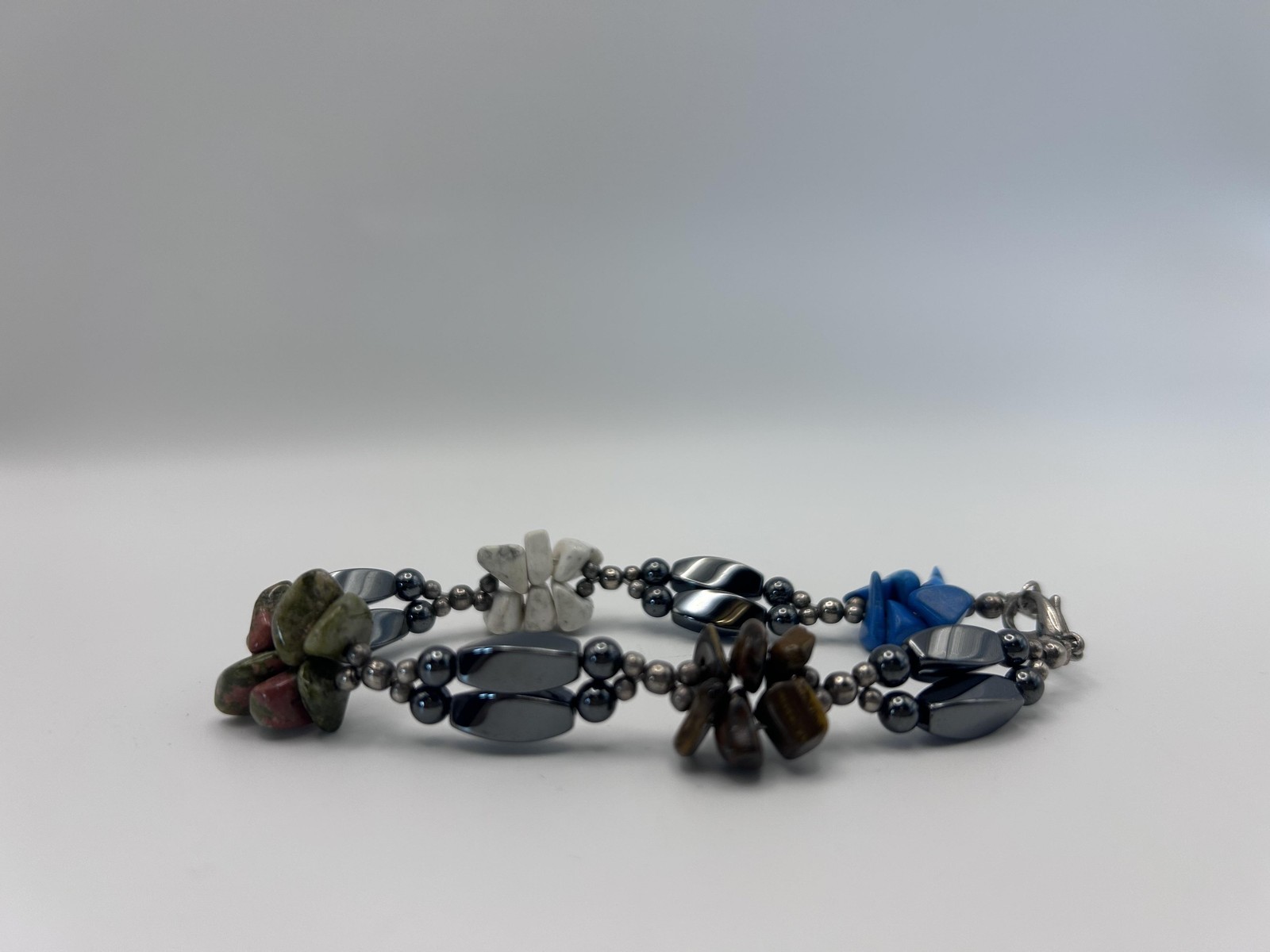 Bracelet Hematite Beaded Multicolor Gemstone Chip Boho 7 Inch Fashion Jewelry