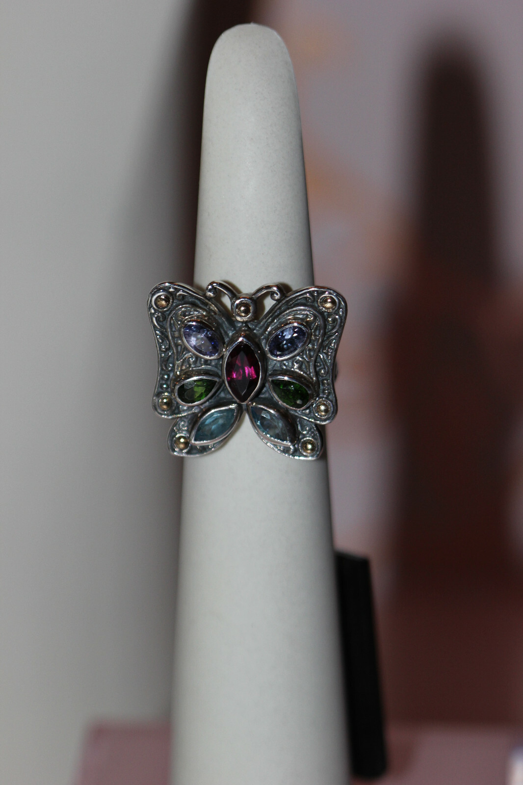 NWT Samuel B. Behnam Butterfly Multi gem Ring 18k gold SS sz 4.75 bag and cloth