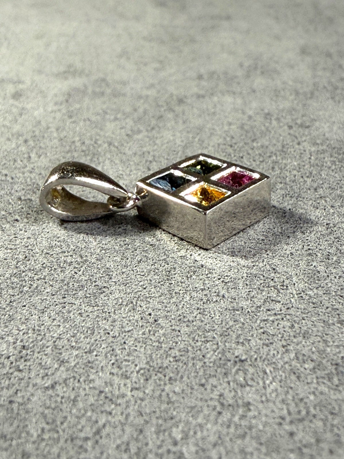950 Platinum Multi Color .80ctw Blue Green Yellow Pink Sapphire Pendant