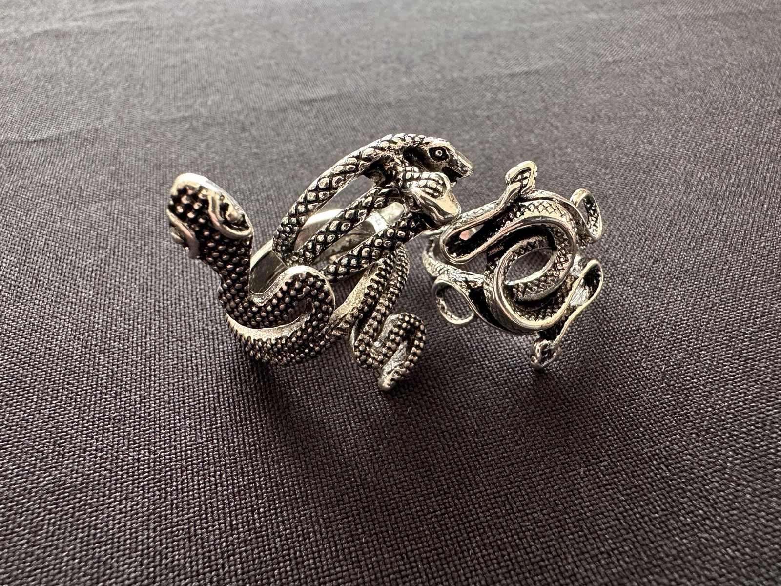 3 Three Snake Gothic Halloween Silver Tone Metal Adjustable Rings Intertwined
