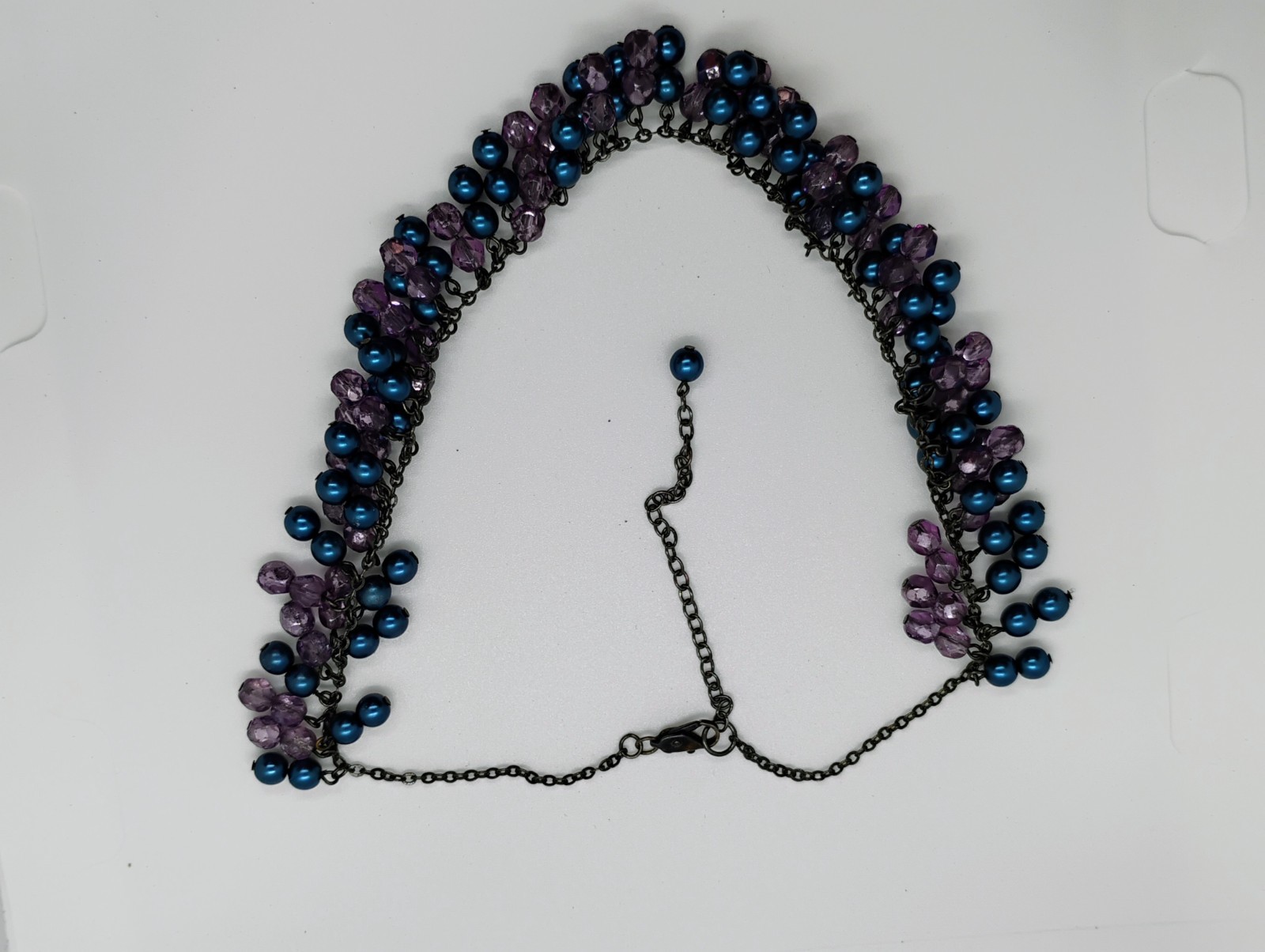 Adj Blue And Purple Beaded Cluster Necklace Collar Choker Statement Multistrand