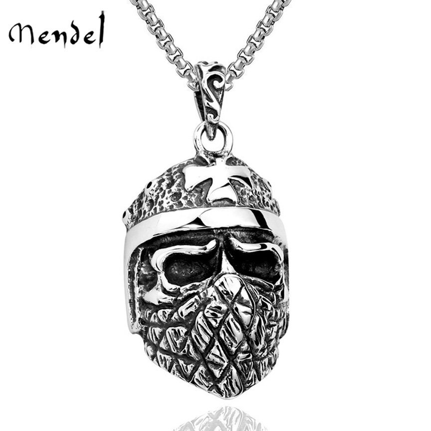 MENDEL Boys Punk Y2K Outlaw Biker Skull Pendant Necklace For Men Stainless Steel