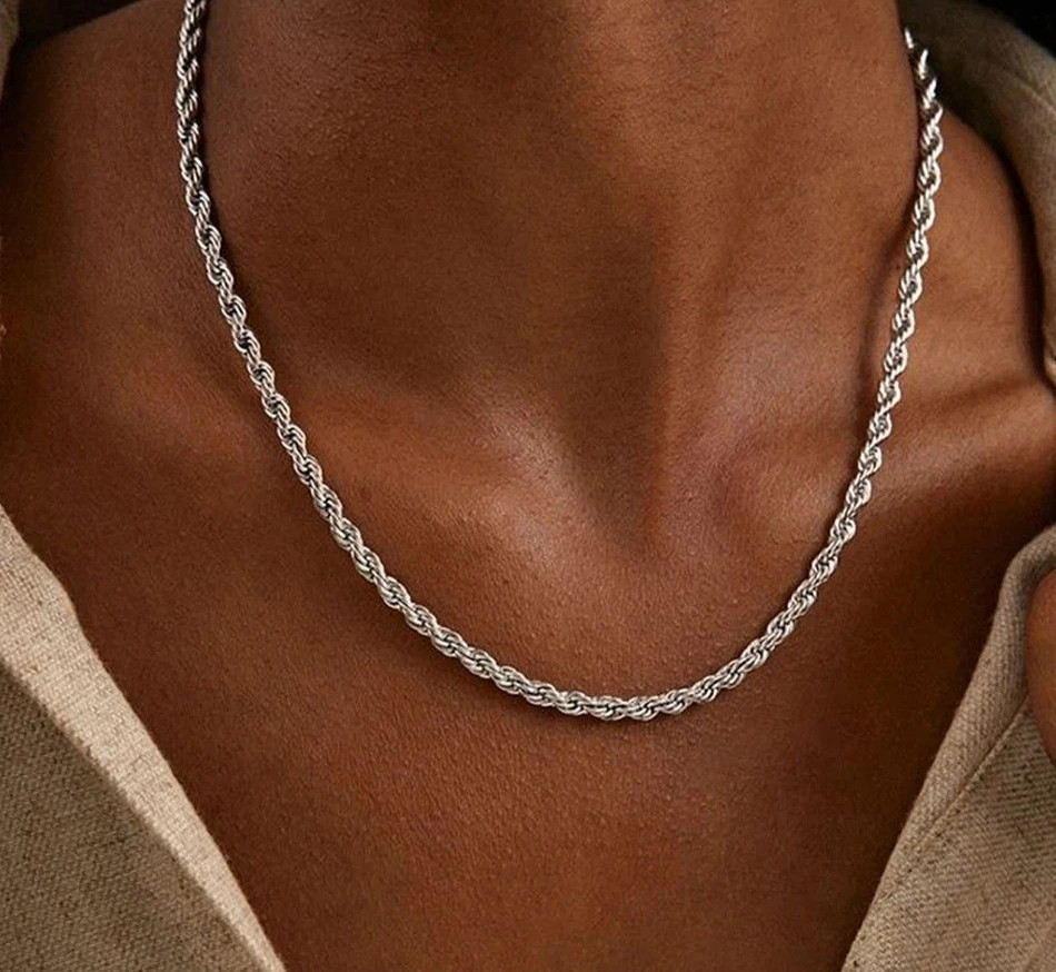 925 Sterling Silver 4MM Rope Chain Necklaces For Women Men Length: 40cm 16inches