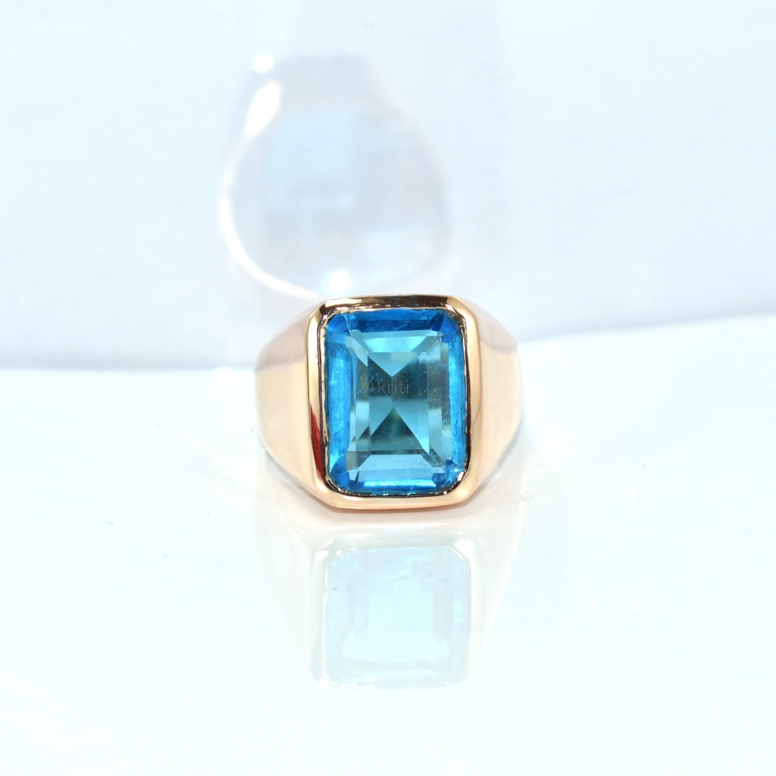 Elegant Bue Topaz Copper Handmade Ring Attractive Daily Wear Bold Look