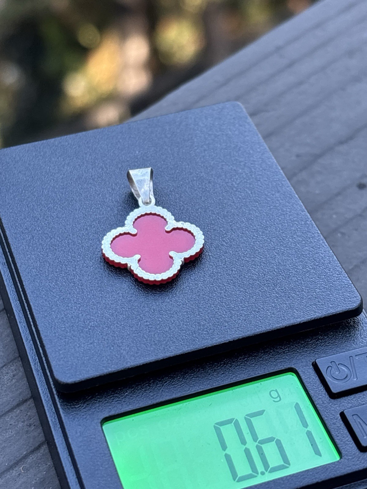 Silver 925 Red Enamel Clover Pendant Charm, Flowers & Plants Theme, No Stones