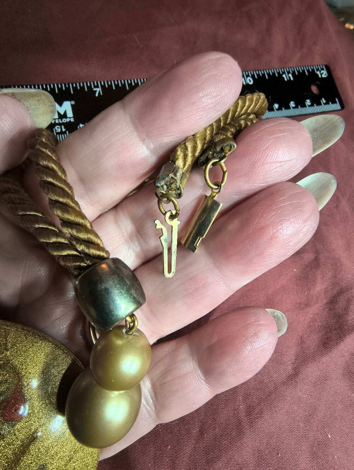 Vintage Artisan Hand Painted Floral Pendant Necklace Twisted Satin Cord