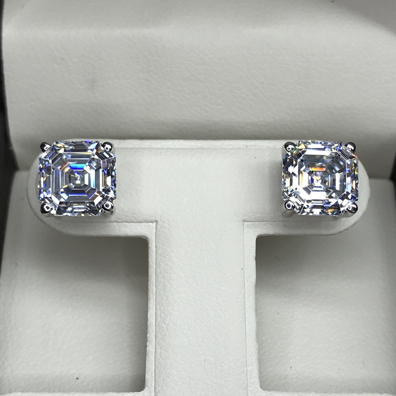 5CT Asscher Princess Square Cut Diamond Earrings Man Made 14k Solid Gold