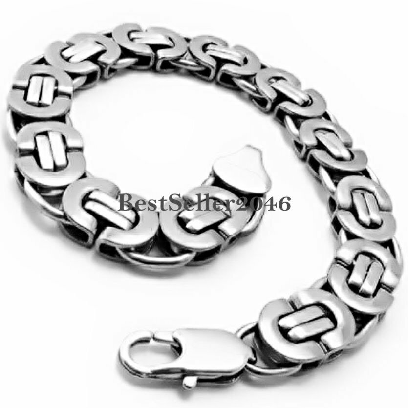Flat Byzantine Link Chain Stainless Steel Men’s Heavy Chunky Bracelet 8.7Inch