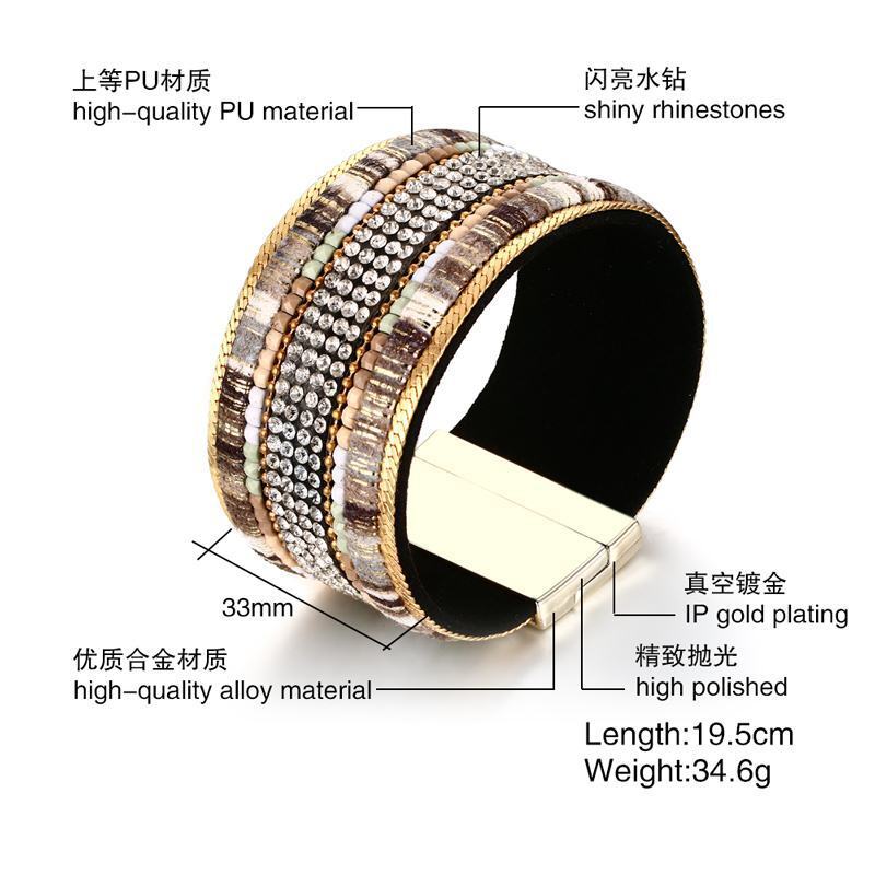 19.5cm Alloy PU Leather Magnet Clasp Band Bohemian Women’s Jewelry Brand New