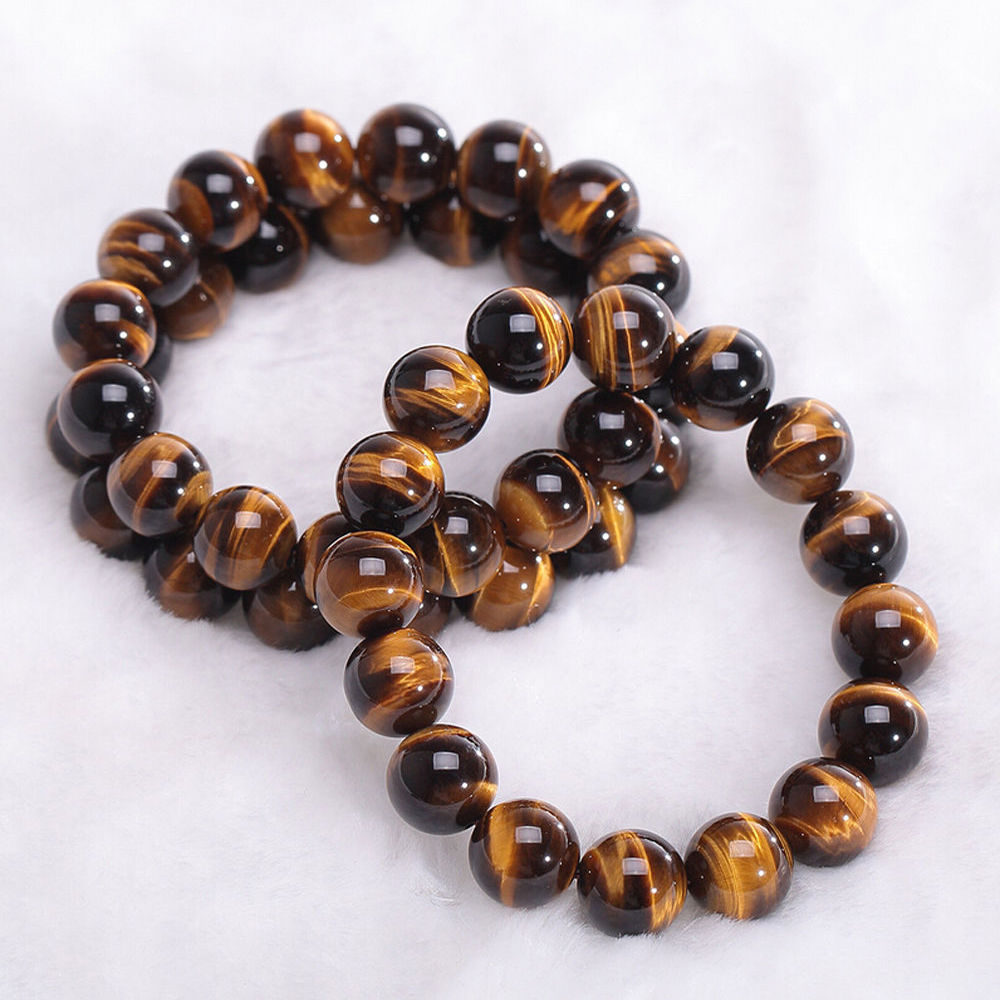 Natural 6/8/10/12mm Yellow Tiger’s Eye Round Gemstone Beads Bracelet 7.5” AAA++