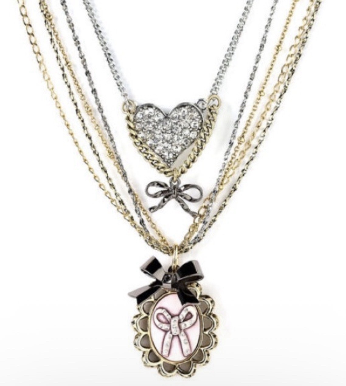 RARE BETSEY JOHNSON BOW CAMEO HEART DROP CHAIN NECKLACE #11