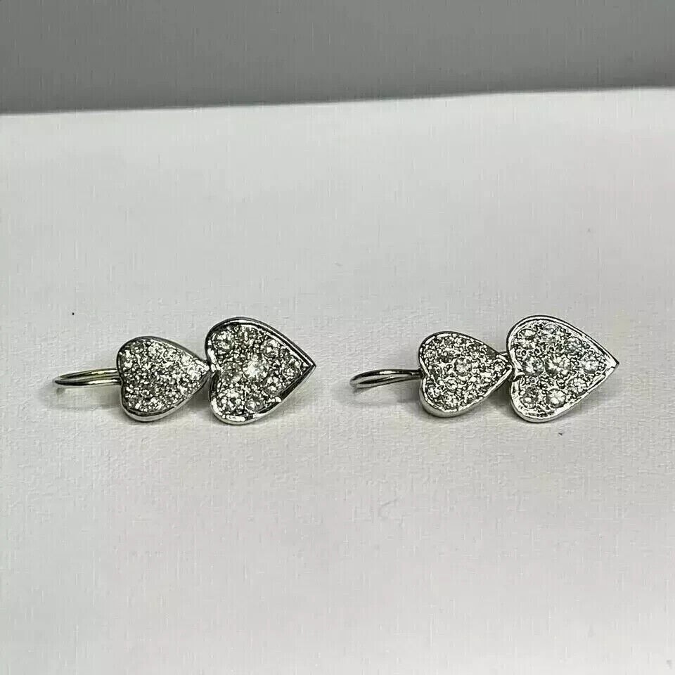 Drop Heart Shape Earrings 2Ct Round Cut Simulated Diamond 14k White Gold Plated
