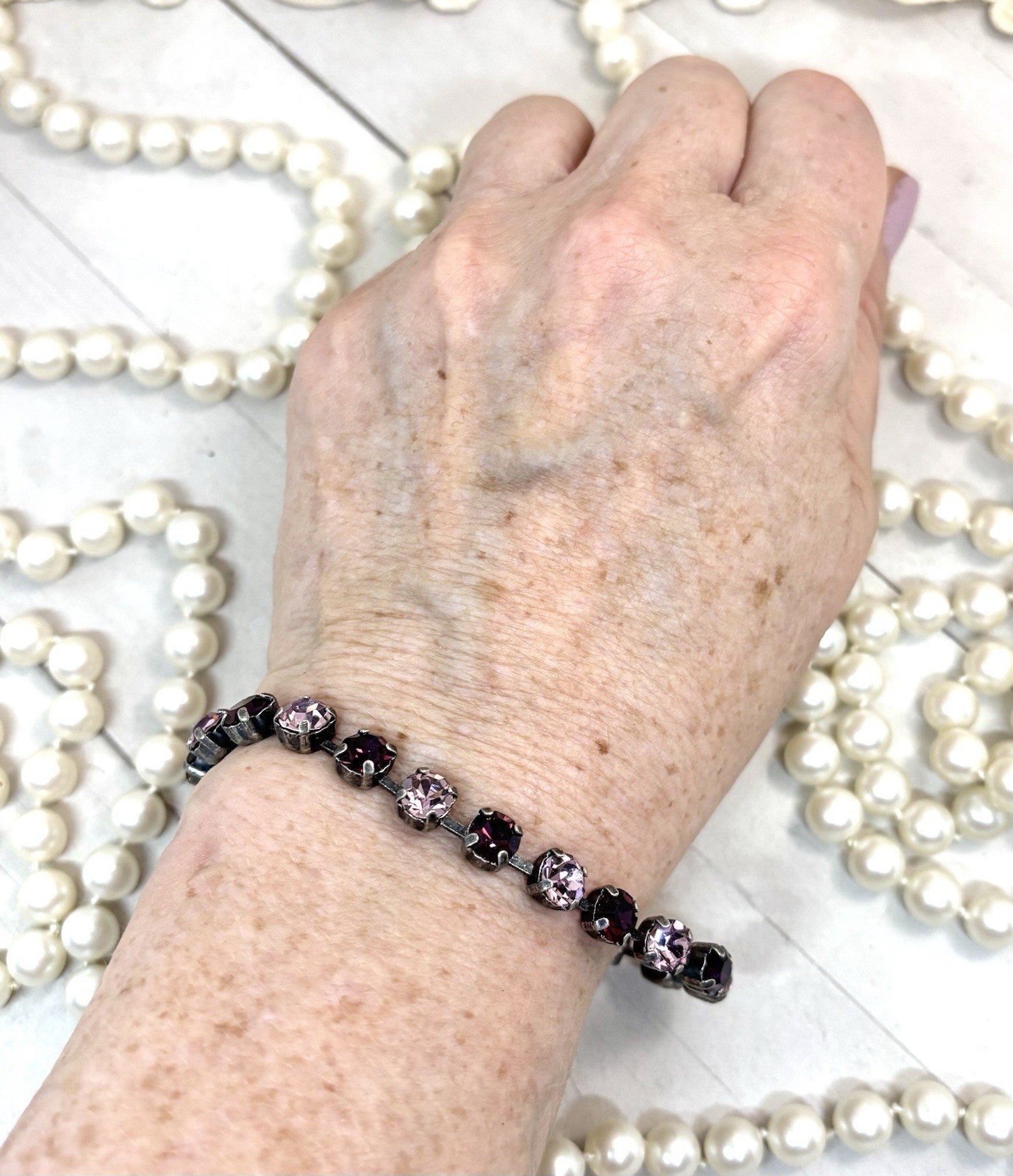 6mm Antique Silver Plated Lilac and Purple Cup Chain Bracelet