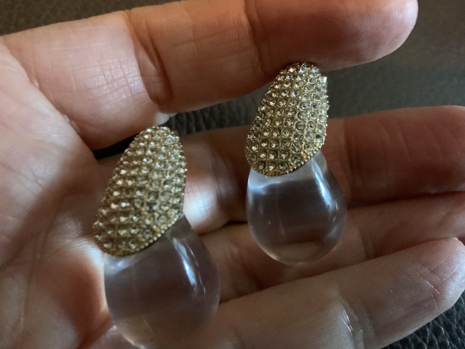 Teardrop Lucite Clear Earrings Gold Stud Boho Statement CZ Retro Fluid Molten