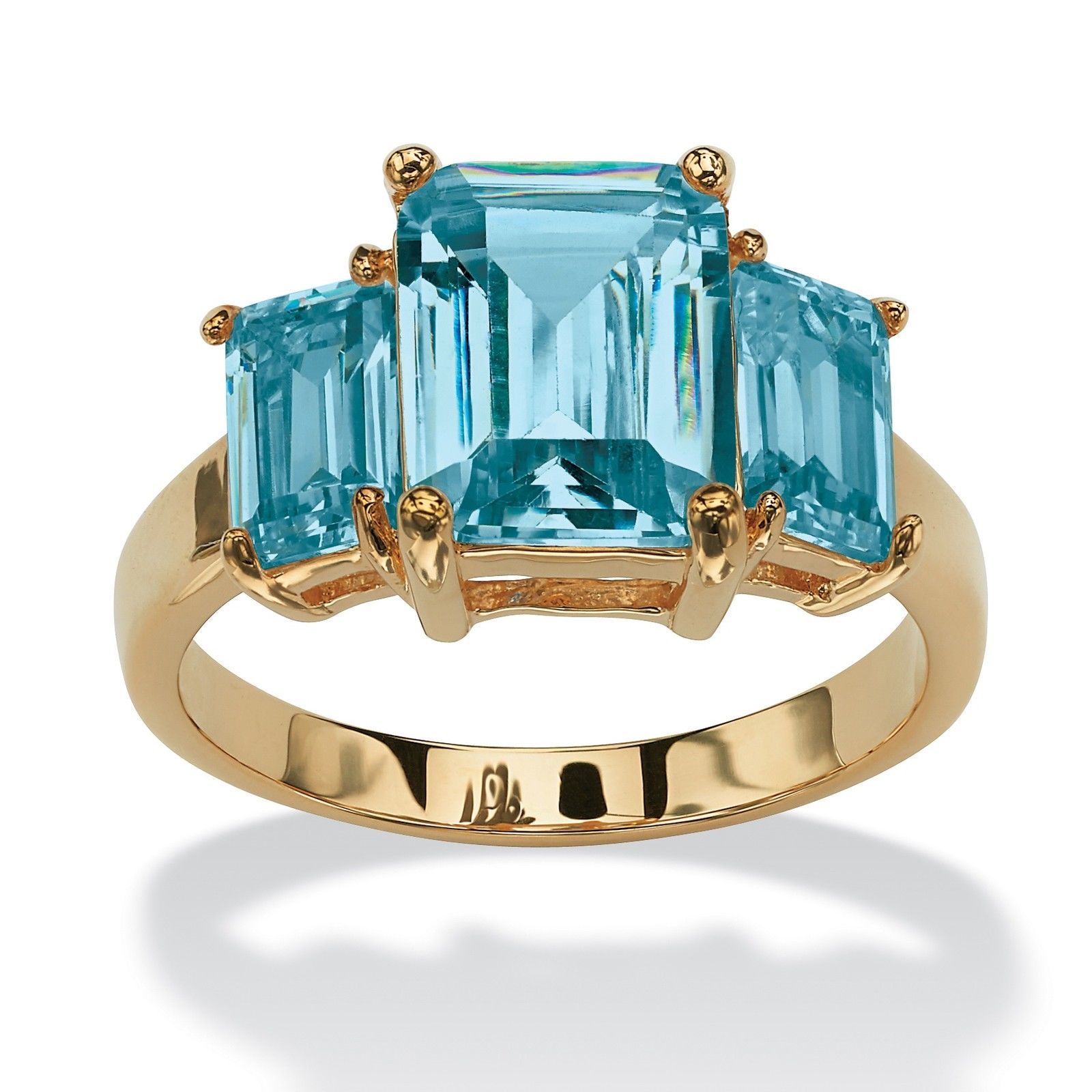 TRIPLE BIRTHSTONE BLUE TOPAZ 18K GOLD GP RING SIZE 5 6 7 8 9 10