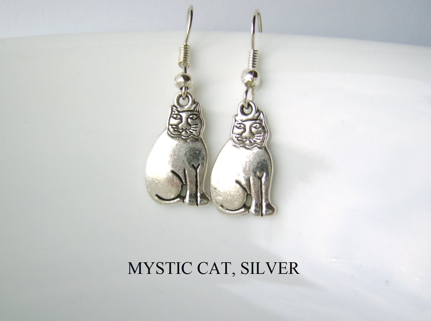 Laurel Burch Silver Mystic Cat Kitten Earrings