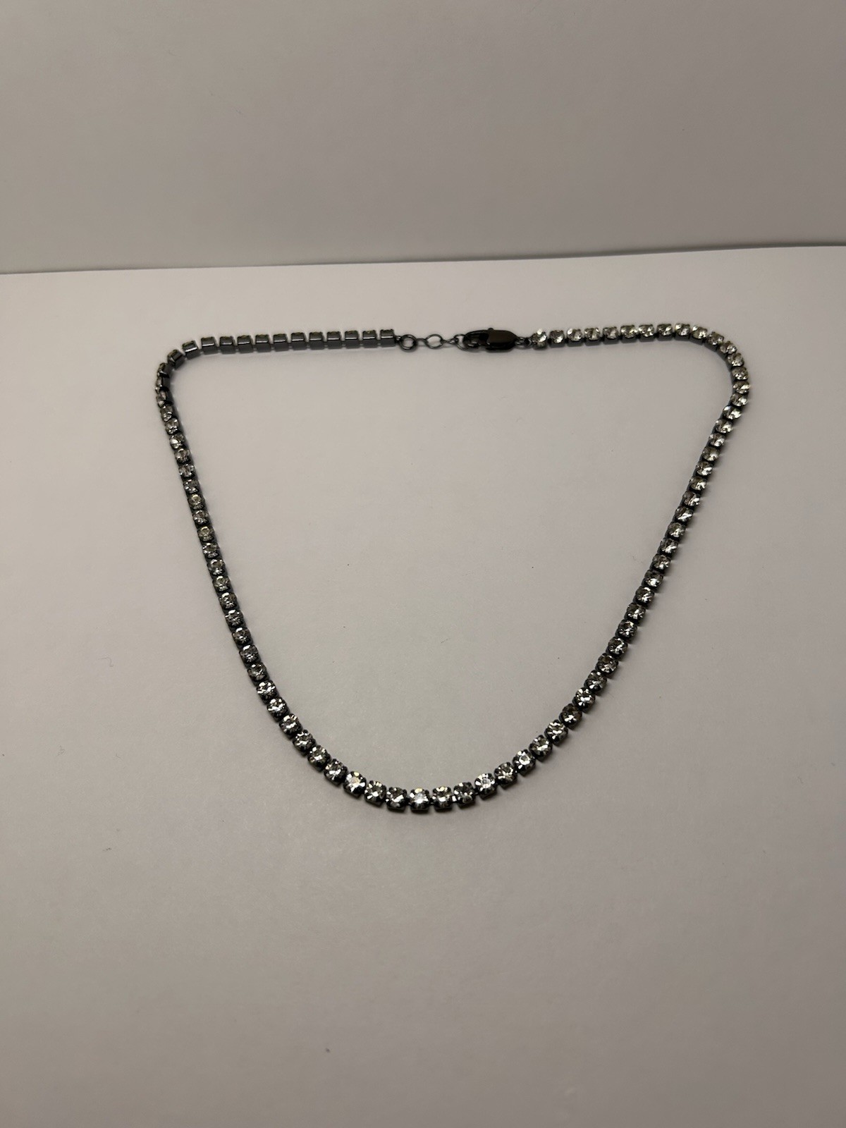 Silver Tone Crystal Tennis Cup Chain Necklace Prong Set Lobster Clasp