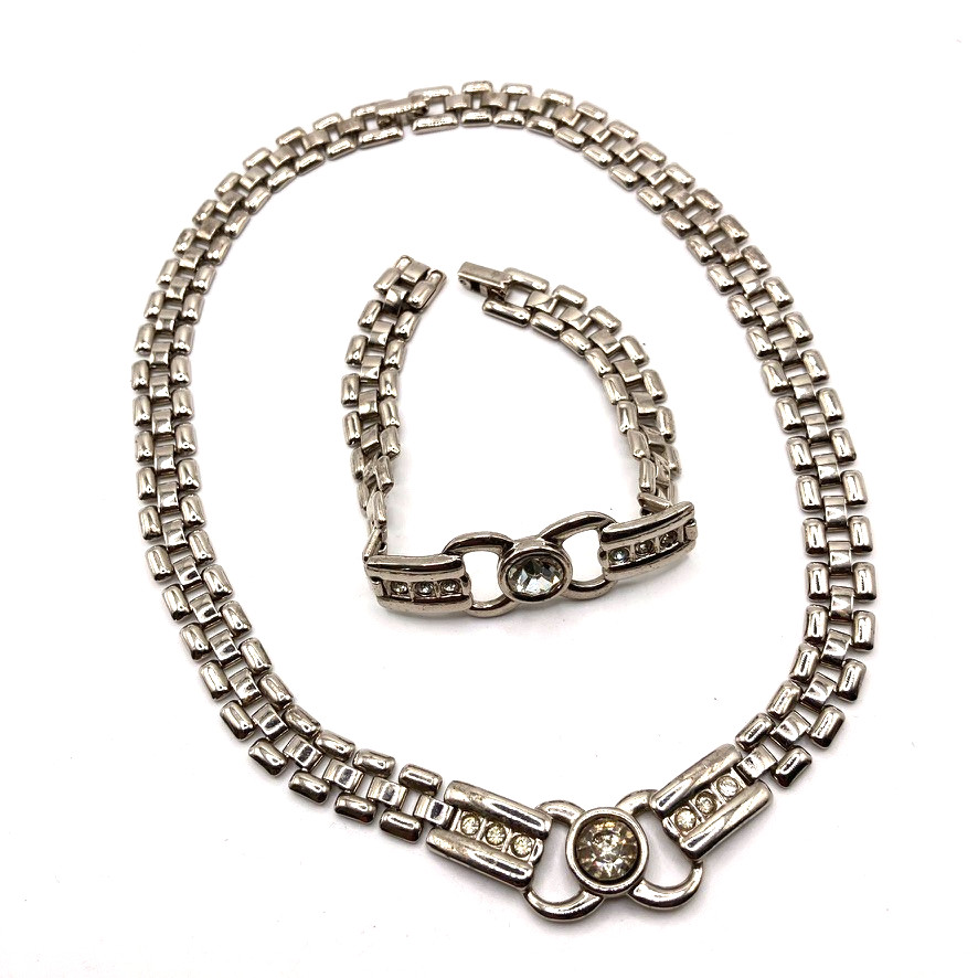 Panther link necklace 36cm bracelet 20cm set decorative silver tone metal unisex