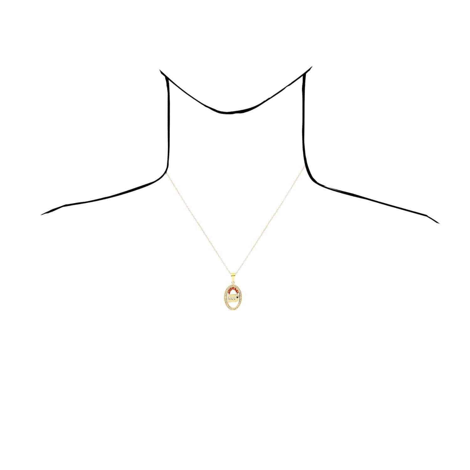 10K Yellow Gold CZ Enameled Puerto Rico Map Oval Shape Disc Pendant