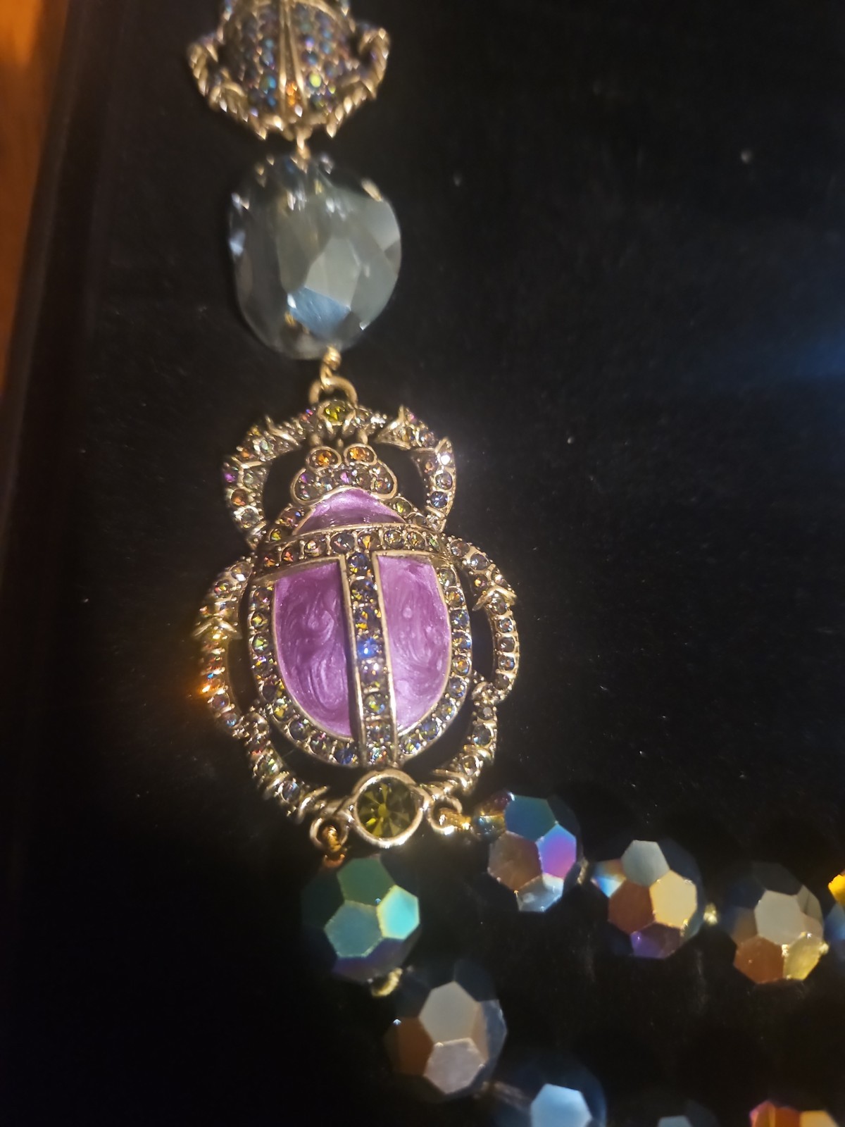 Heidi Daus Scarab Beetle Necklace Earrings Crystal Egyptian Revival Very Rare