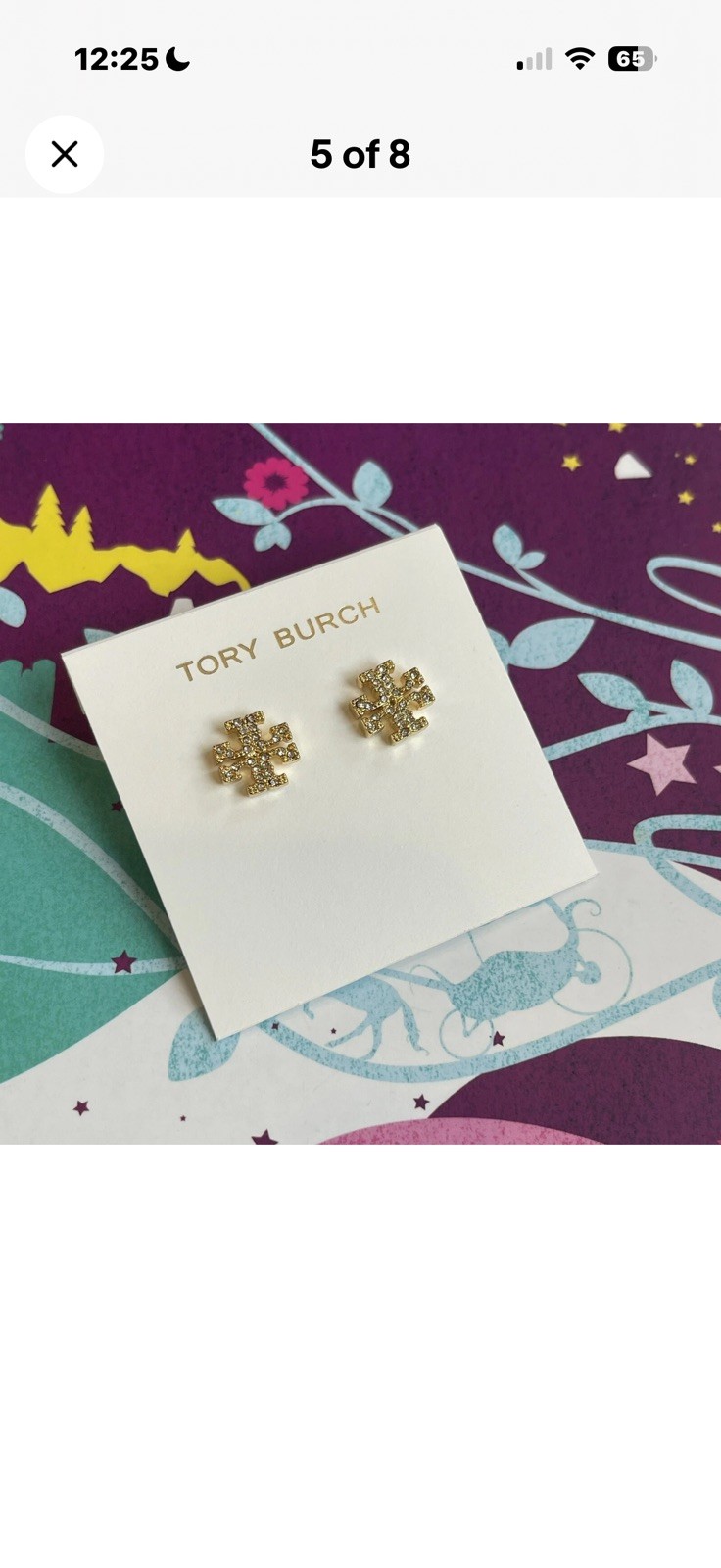 TORY BURCH KIRA CRYSTAL LOGO STUD EARRINGS Gold