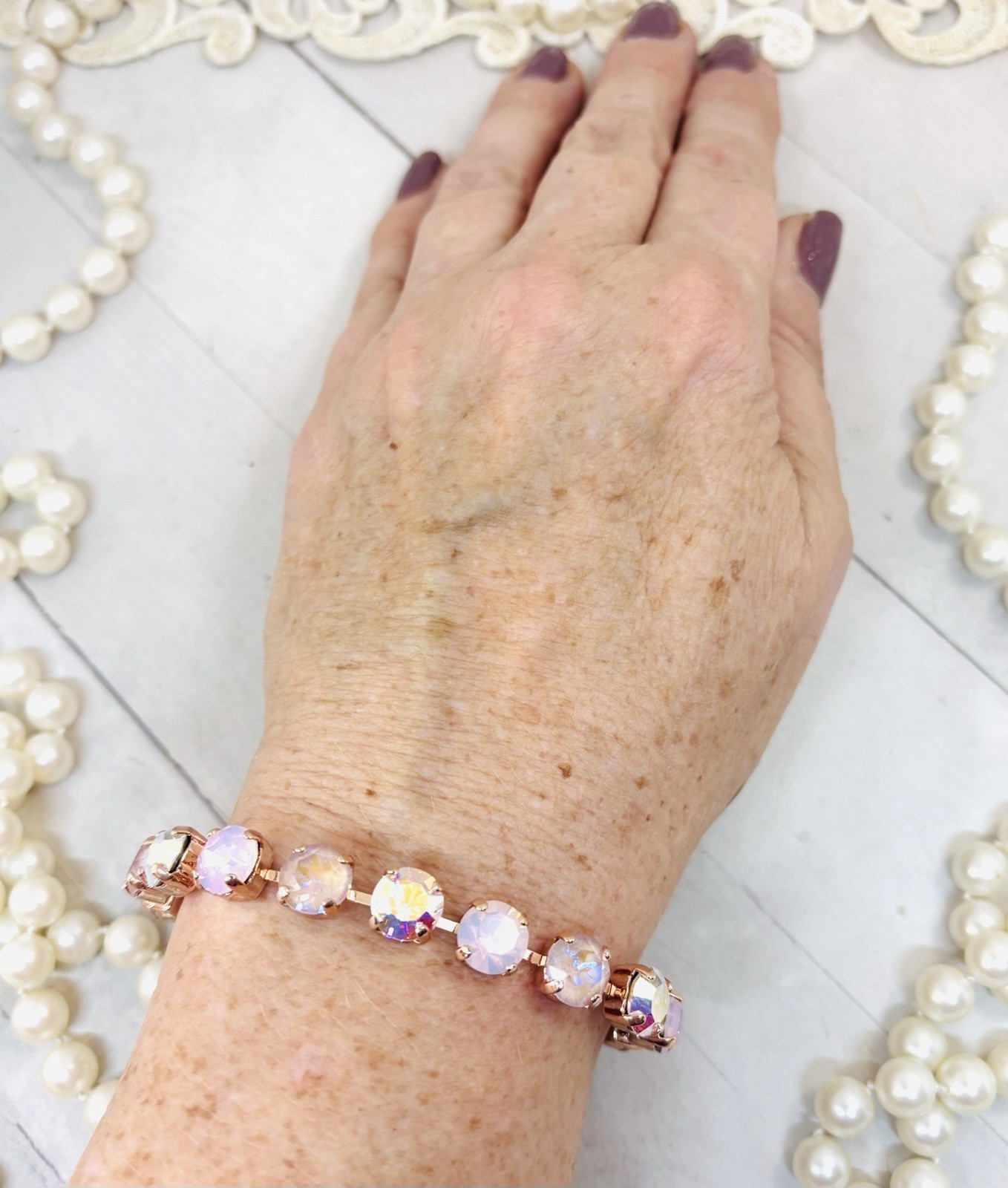 Rose Gold Plated Light Pink Dusty Rose Crystal Cup Chain Tennis Bracelet
