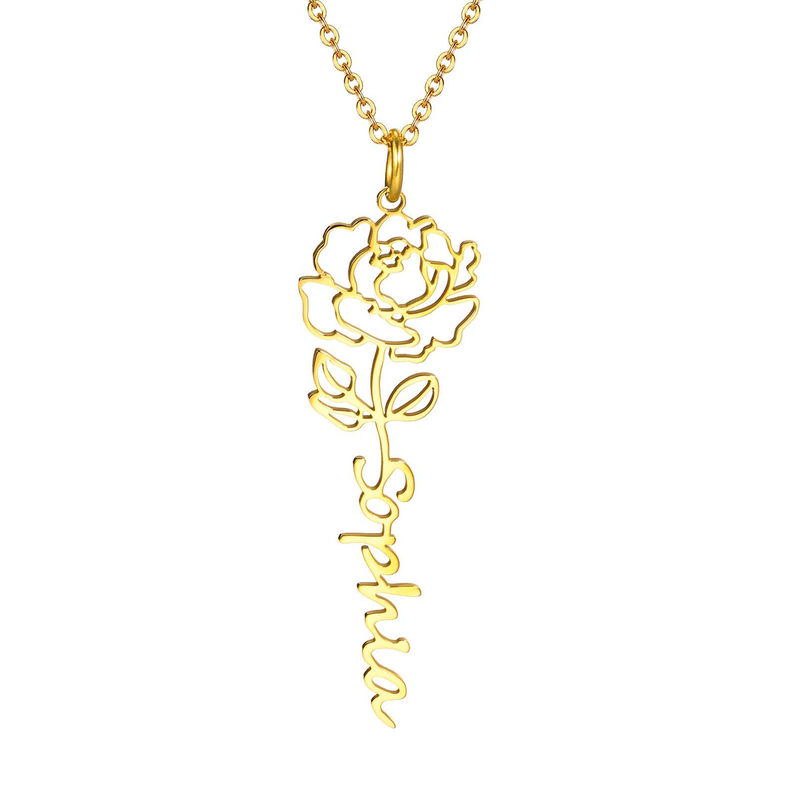 Birth Flowers Necklaces Name Personalized Pendant Gold Silver Gift Christmas Mom