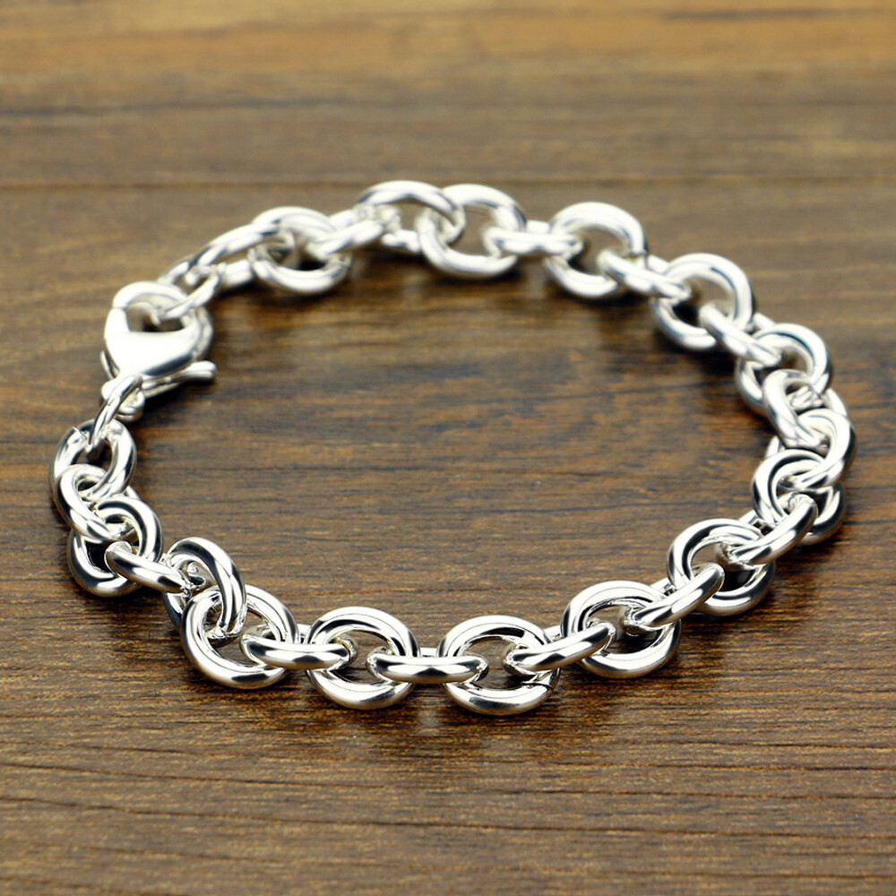 925 Sterling Silver Round Cable Chain Rolo Chain Bracelet 8mm 6.3″-9″ Men Women