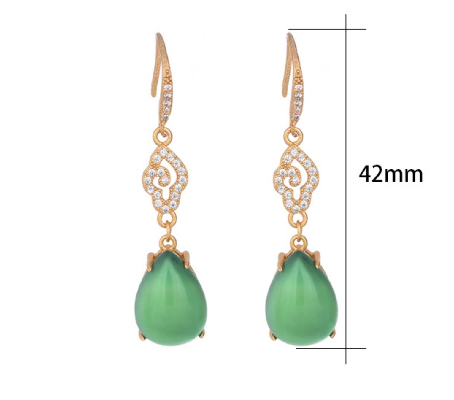 Green Jade Crystal Drop Dangle Earrings Boho Gemstone Ear Hook 18K Gold Plated
