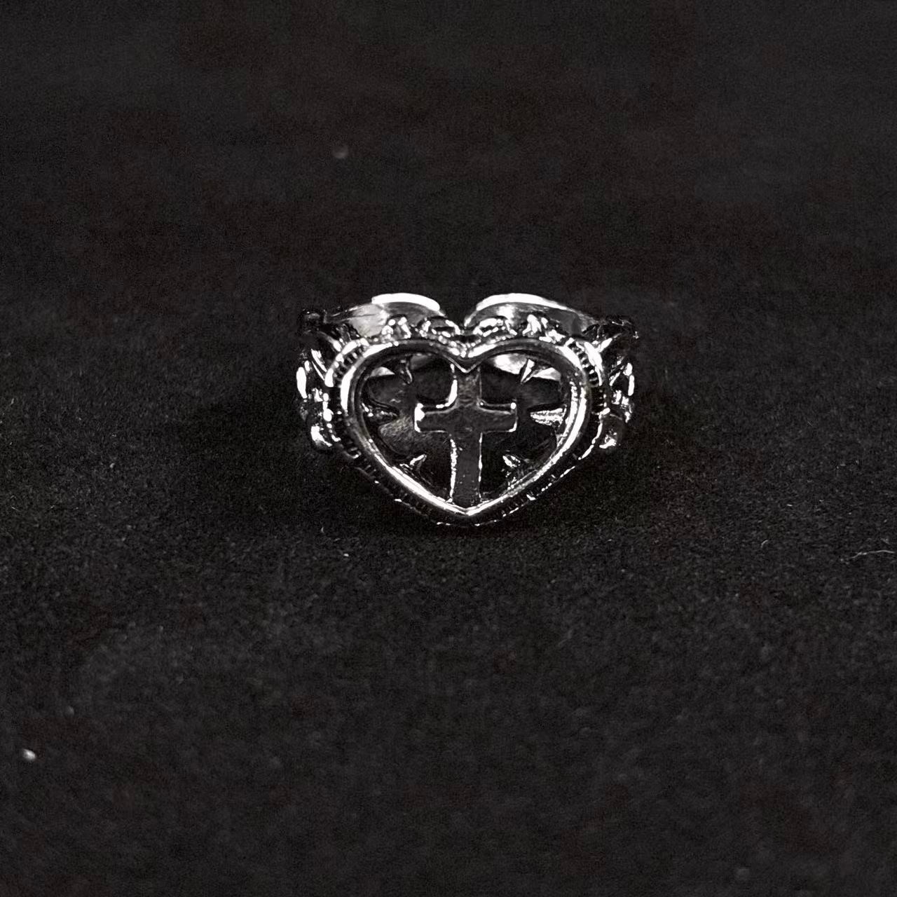 Punk subculture cross heart unisex adjustable open ring