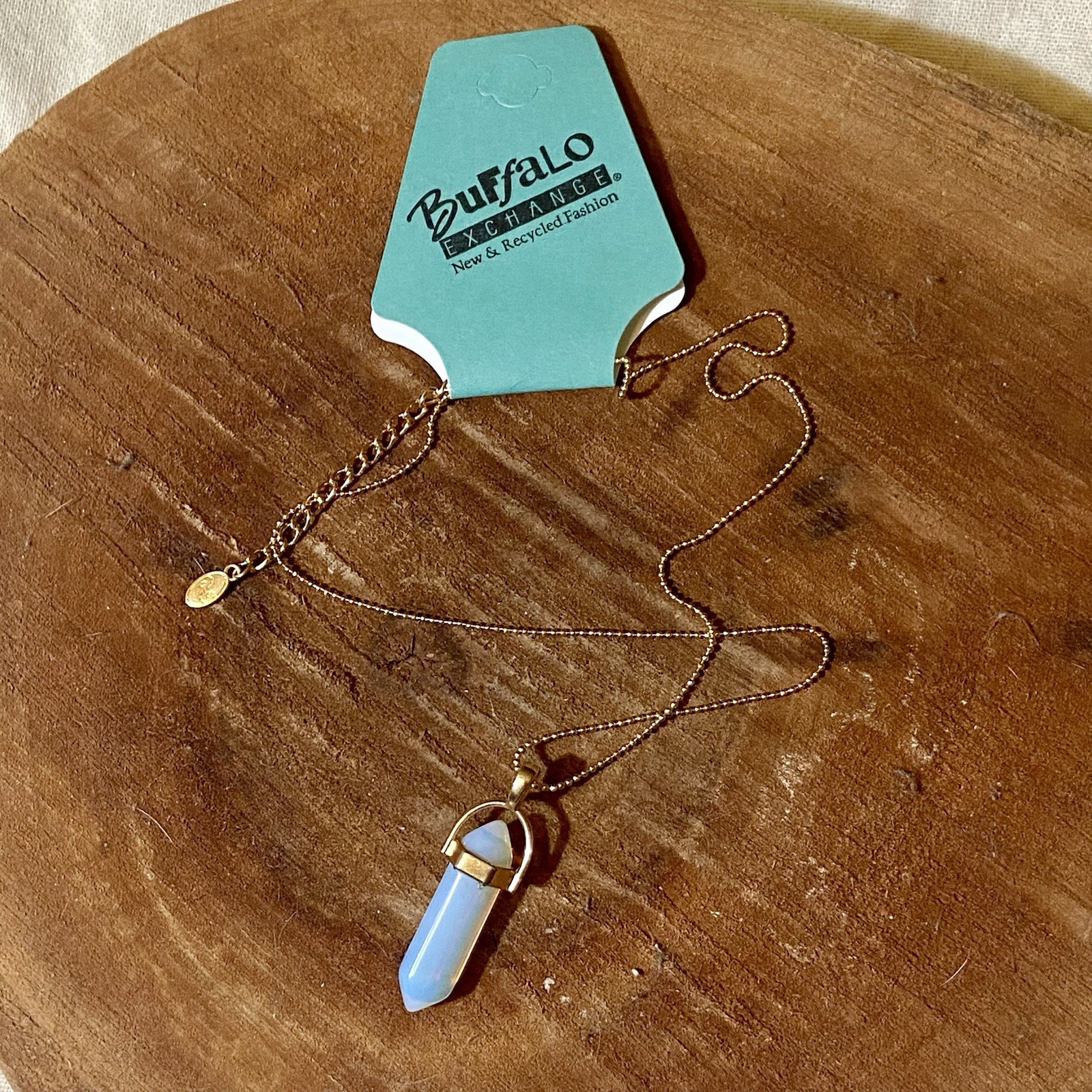 Adult Jewels Iridescent Blue Stone Crystal Pendant Necklace Gold Tone